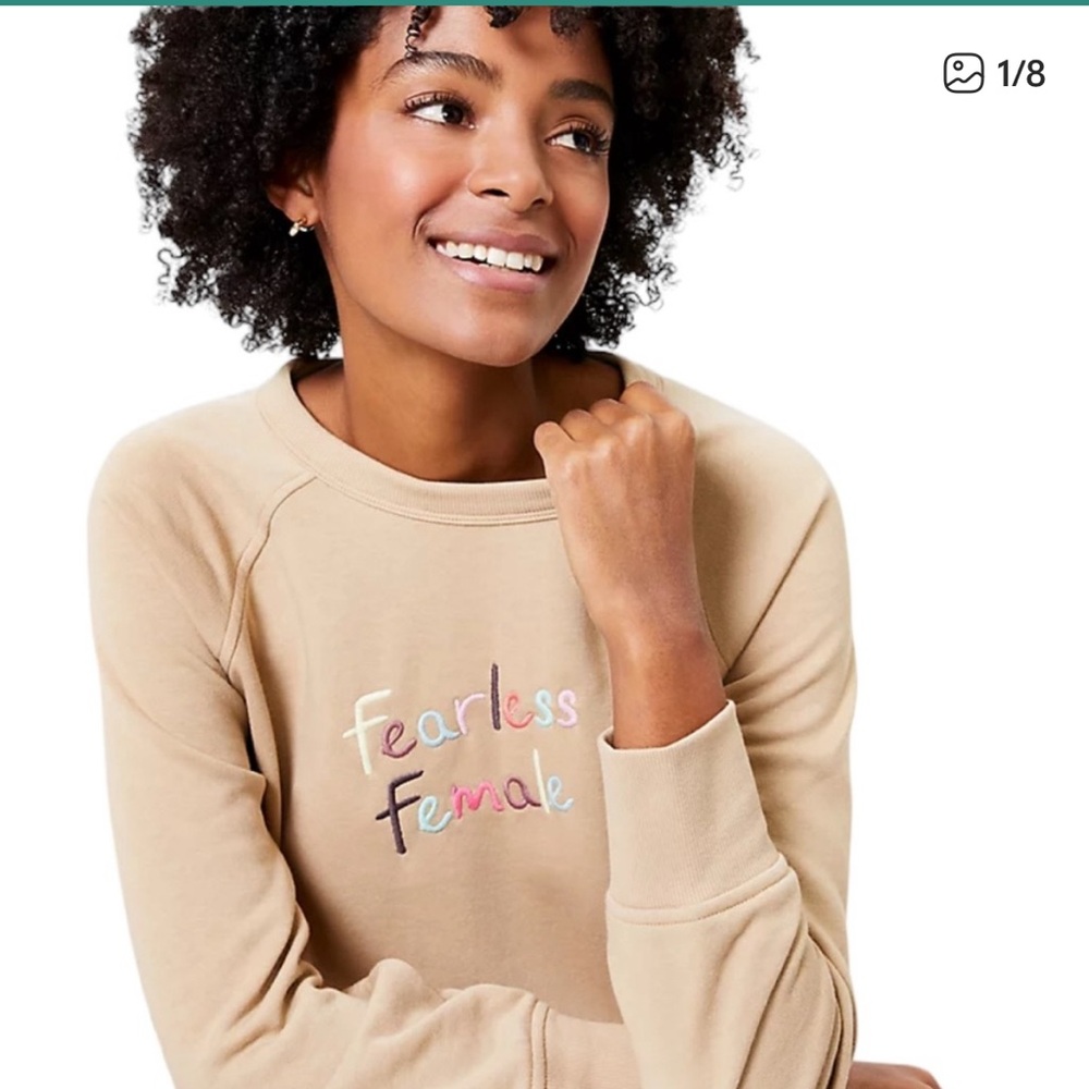 NWT Lou & Grey Beige "Fearless Female" Embroidered Sweatshirt Size L